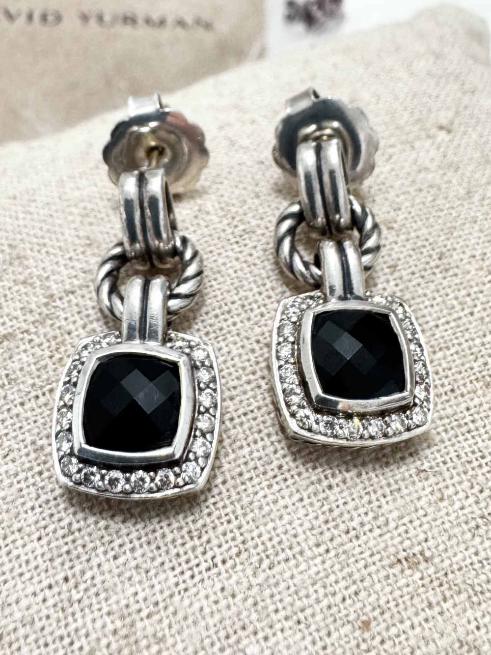 DAVID YURMAN .925 18K Diamond Black Onyx Albion Drop Earrings